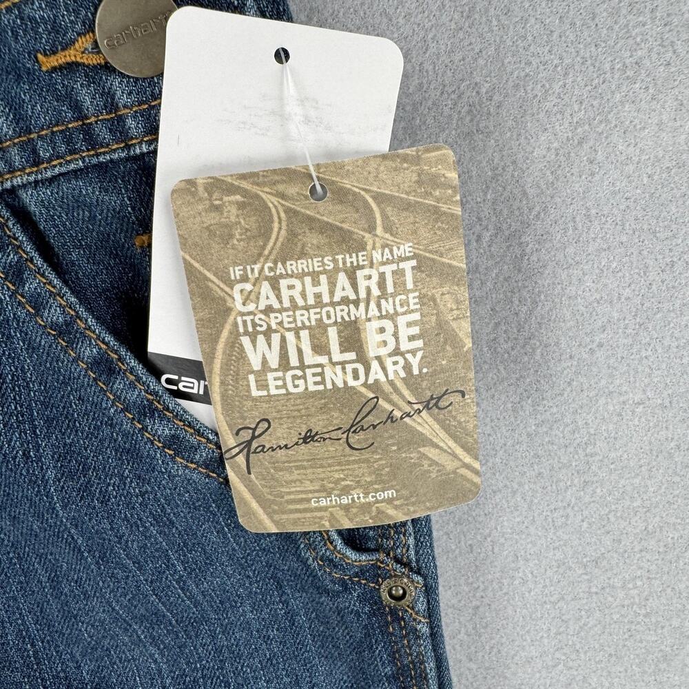 Carhartt Bib Overalls Kids 4 Blue Denim Original Fit Workwear Jeans Pockets - Picture 4 of 14